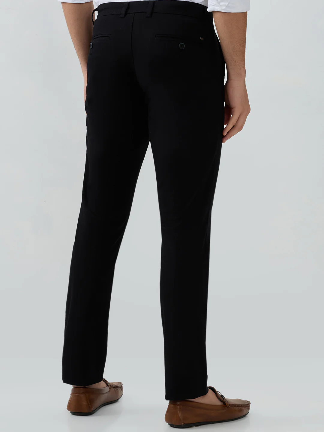 Parx Men Black Dobby Low Rise Tapered Fit Cotton Blend Trouser - Image 4