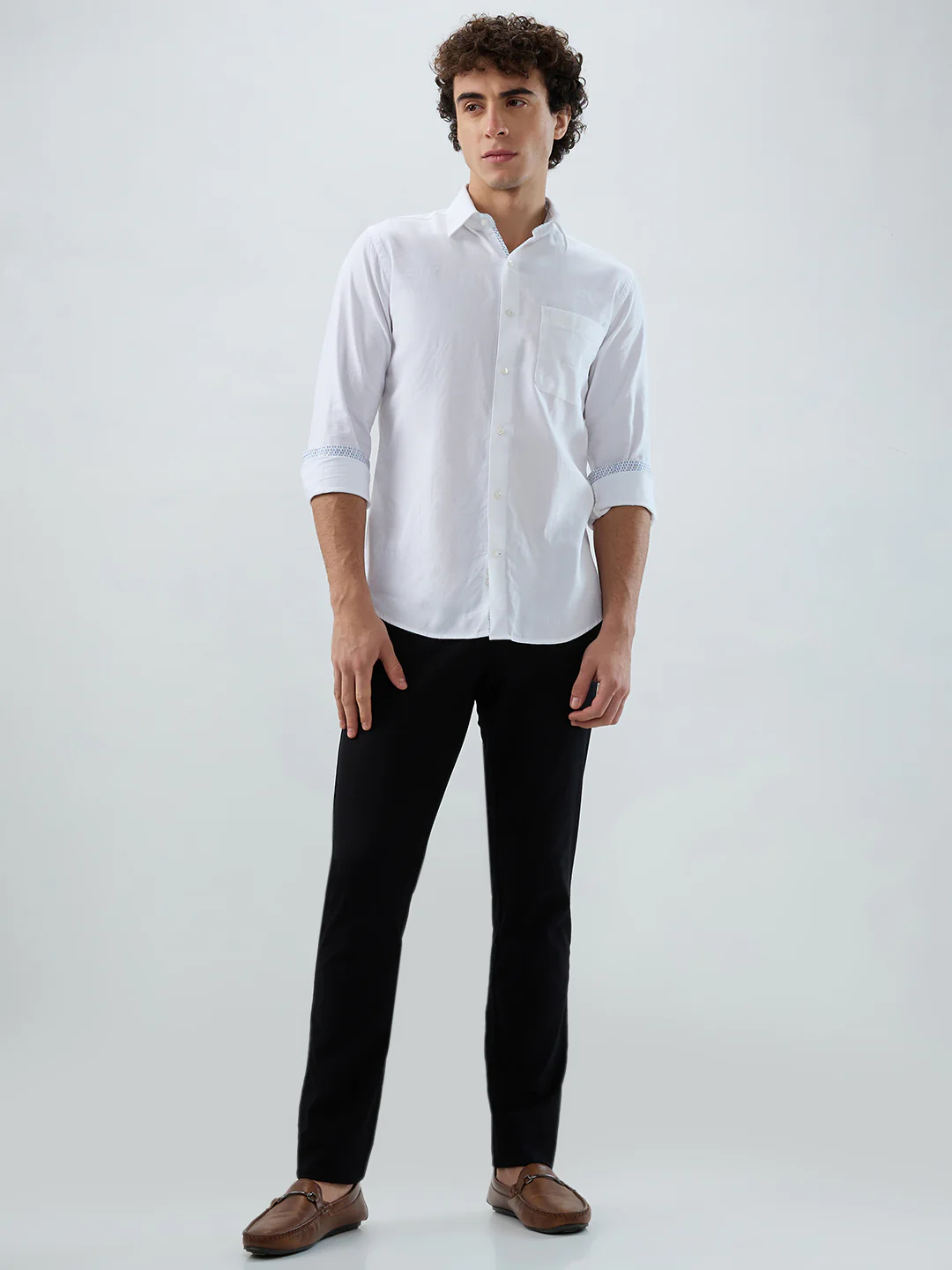 Parx Men Black Dobby Low Rise Tapered Fit Cotton Blend Trouser - Image 5
