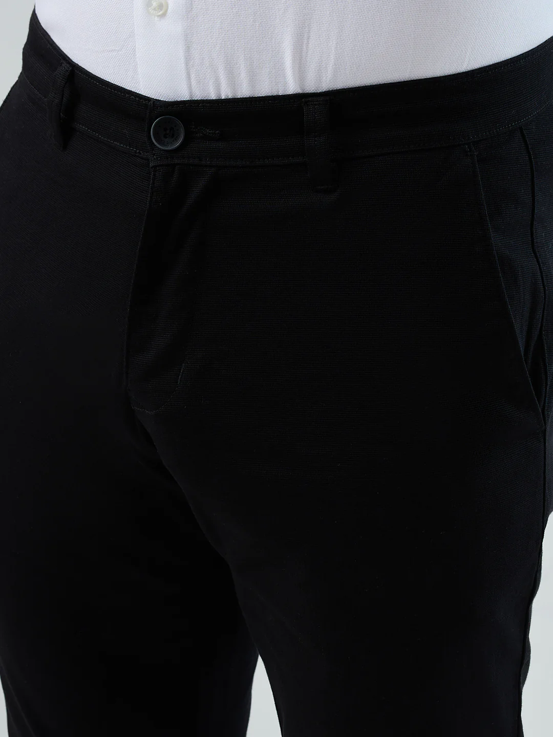 Parx Men Black Dobby Low Rise Tapered Fit Cotton Blend Trouser - Image 6