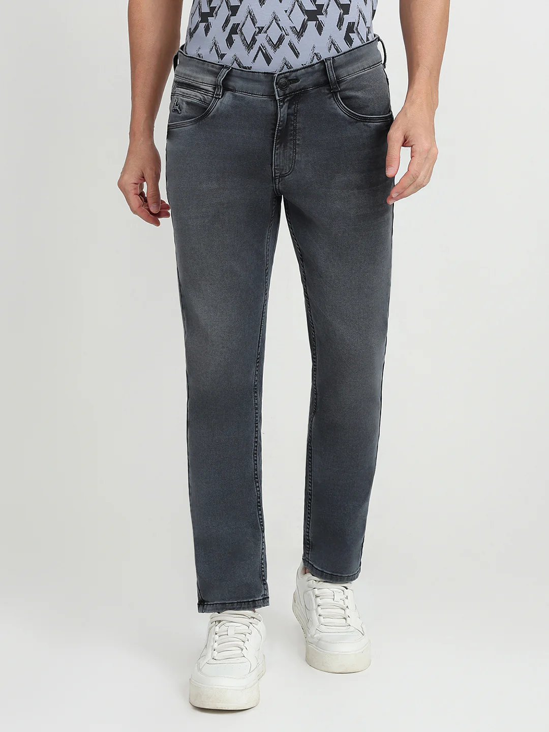 Parx Men Black Dobby Slim Tapered Fit Cotton Blend Jeans