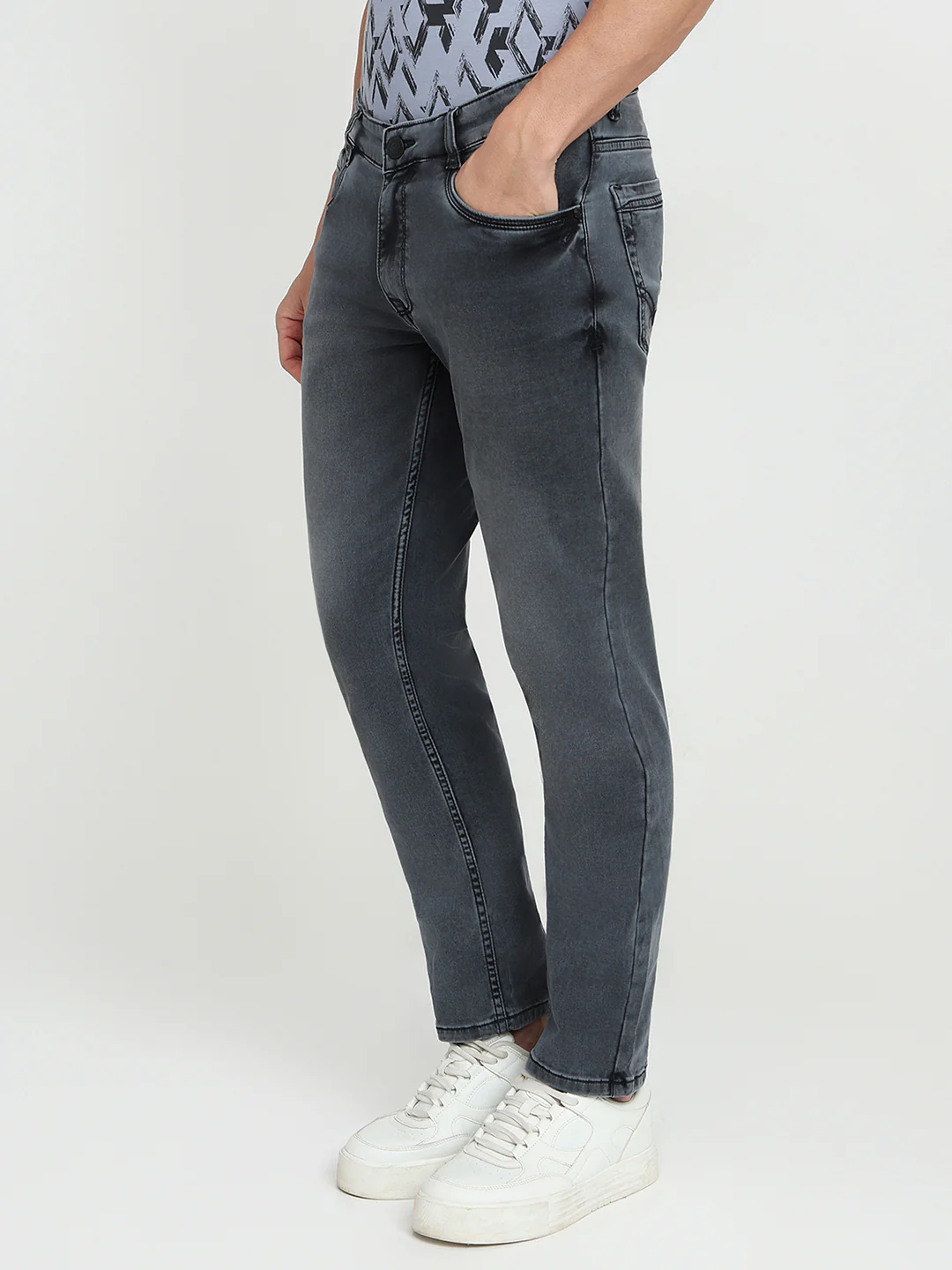 Parx Men Black Dobby Slim Tapered Fit Cotton Blend Jeans - Image 2