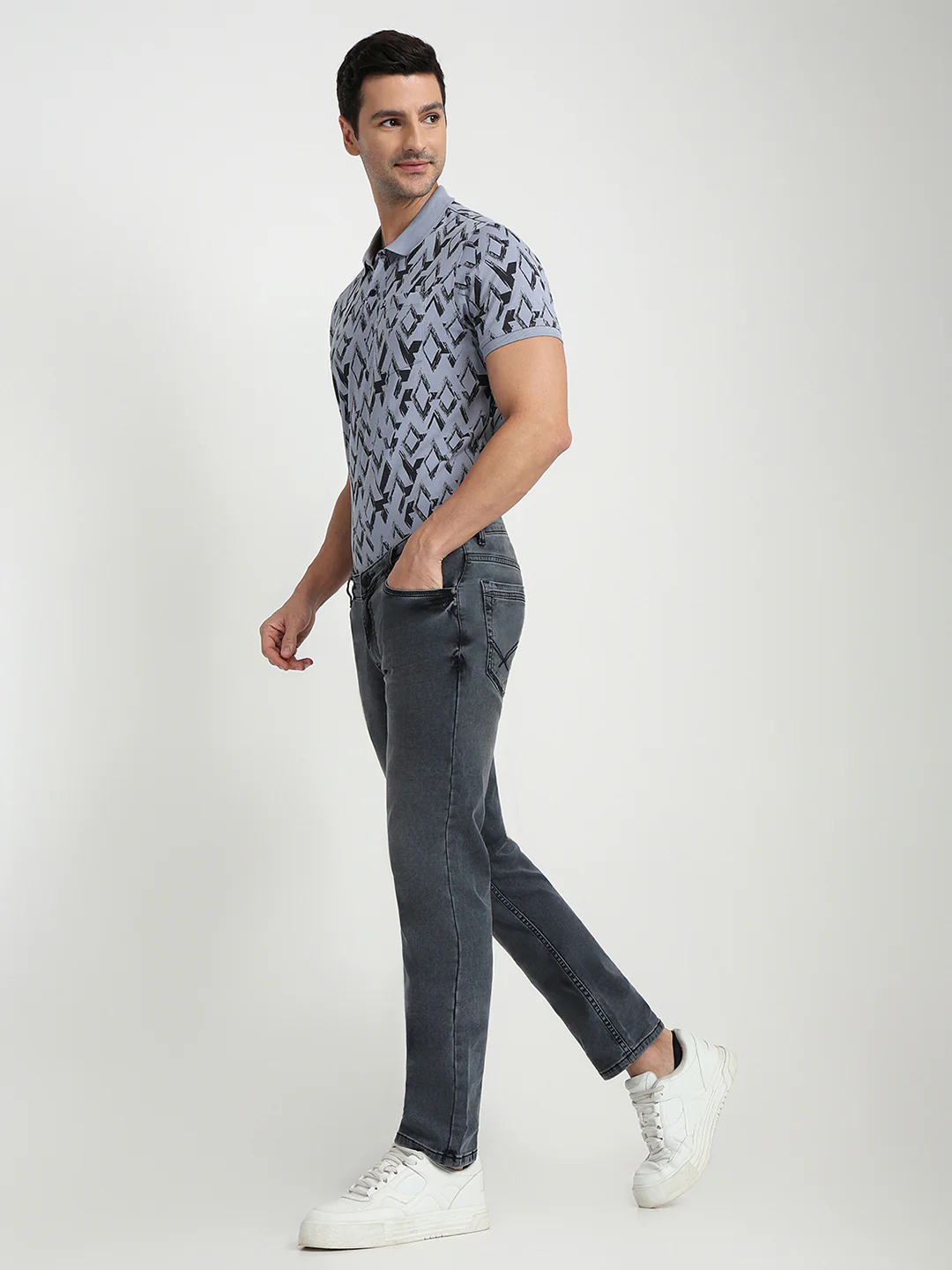Parx Men Black Dobby Slim Tapered Fit Cotton Blend Jeans - Image 5