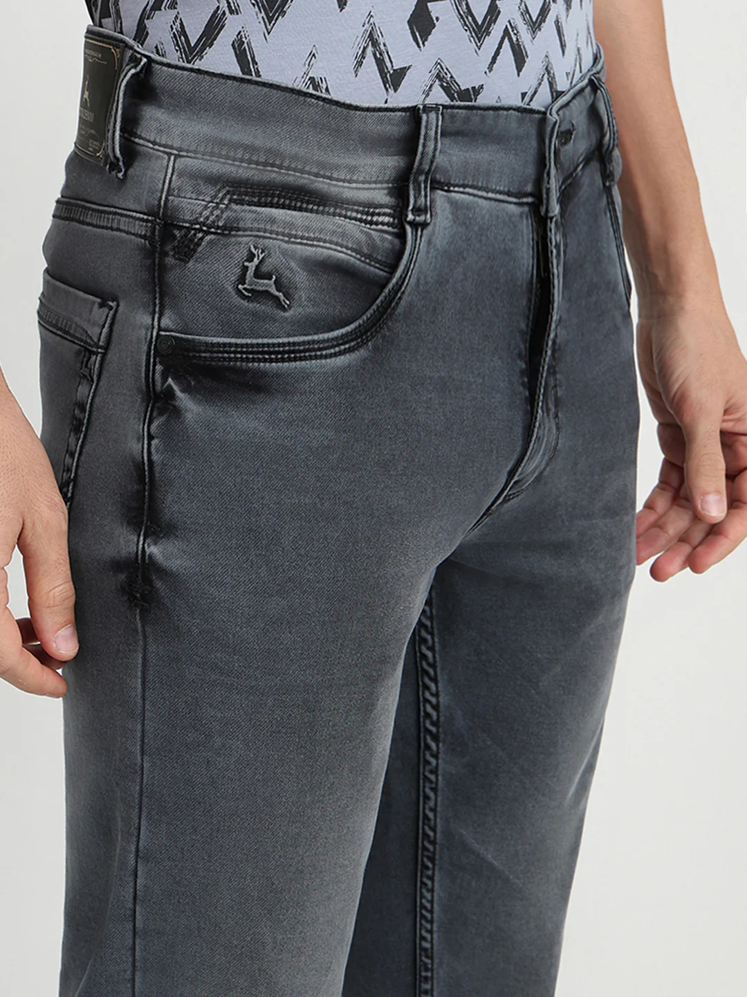 Parx Men Black Dobby Slim Tapered Fit Cotton Blend Jeans - Image 6