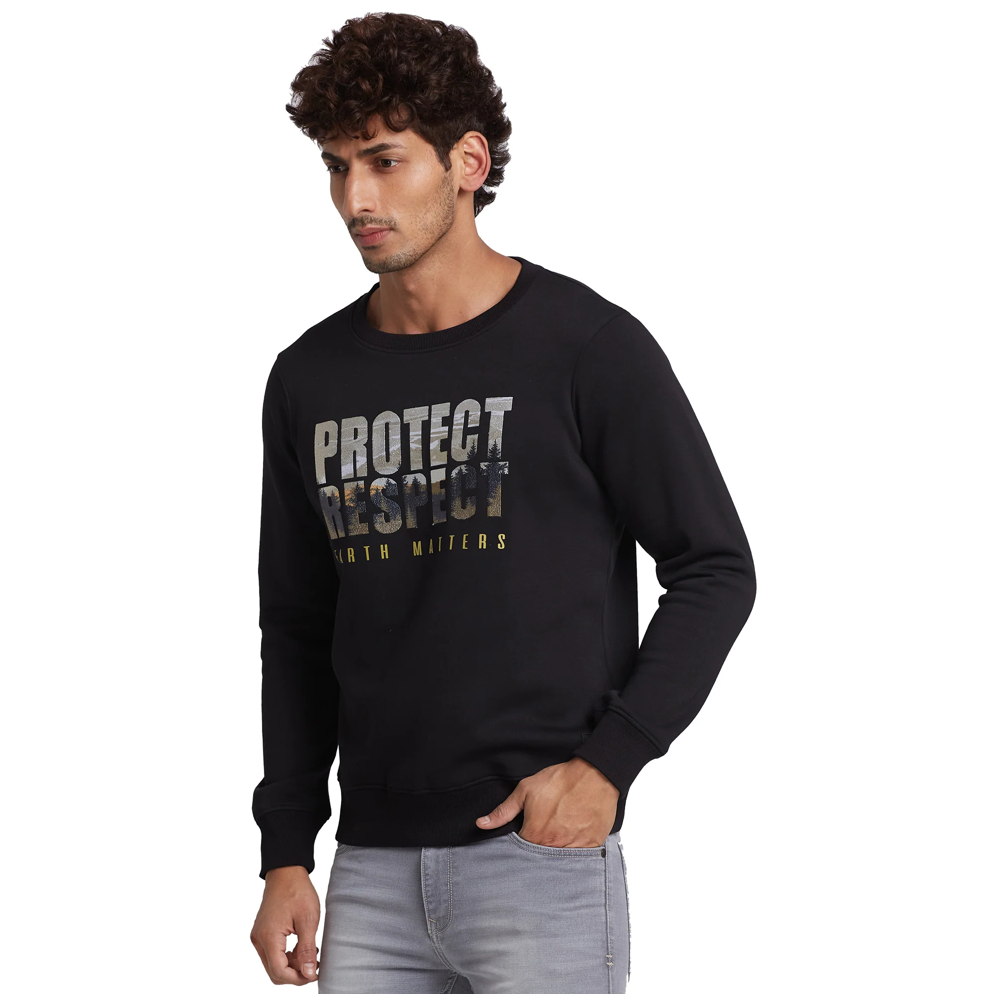 Parx Men Black Graphic Regular Fit Cotton Blend Sweatshirt - Image 3