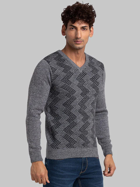 Parx Men Black Jacquard Acrylic Sweater - Image 2