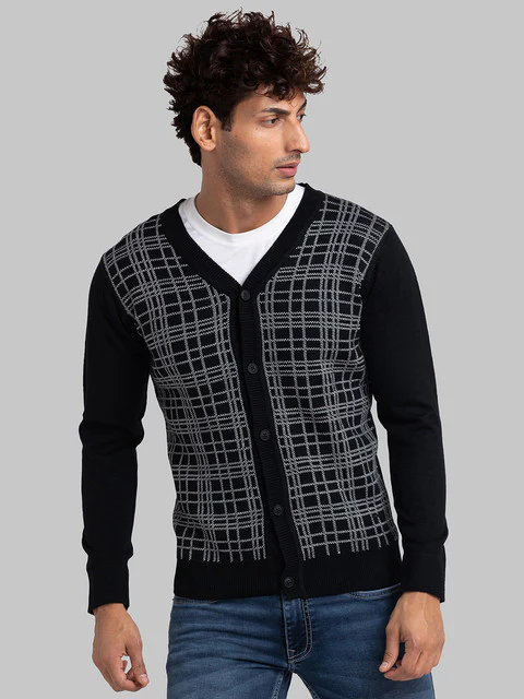 Parx Men Black Jacquard Acrylic Sweater