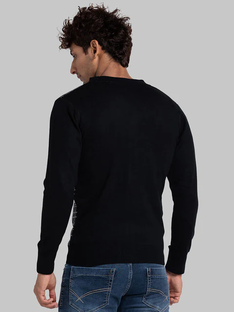 Parx Men Black Jacquard Acrylic Sweater - Image 4