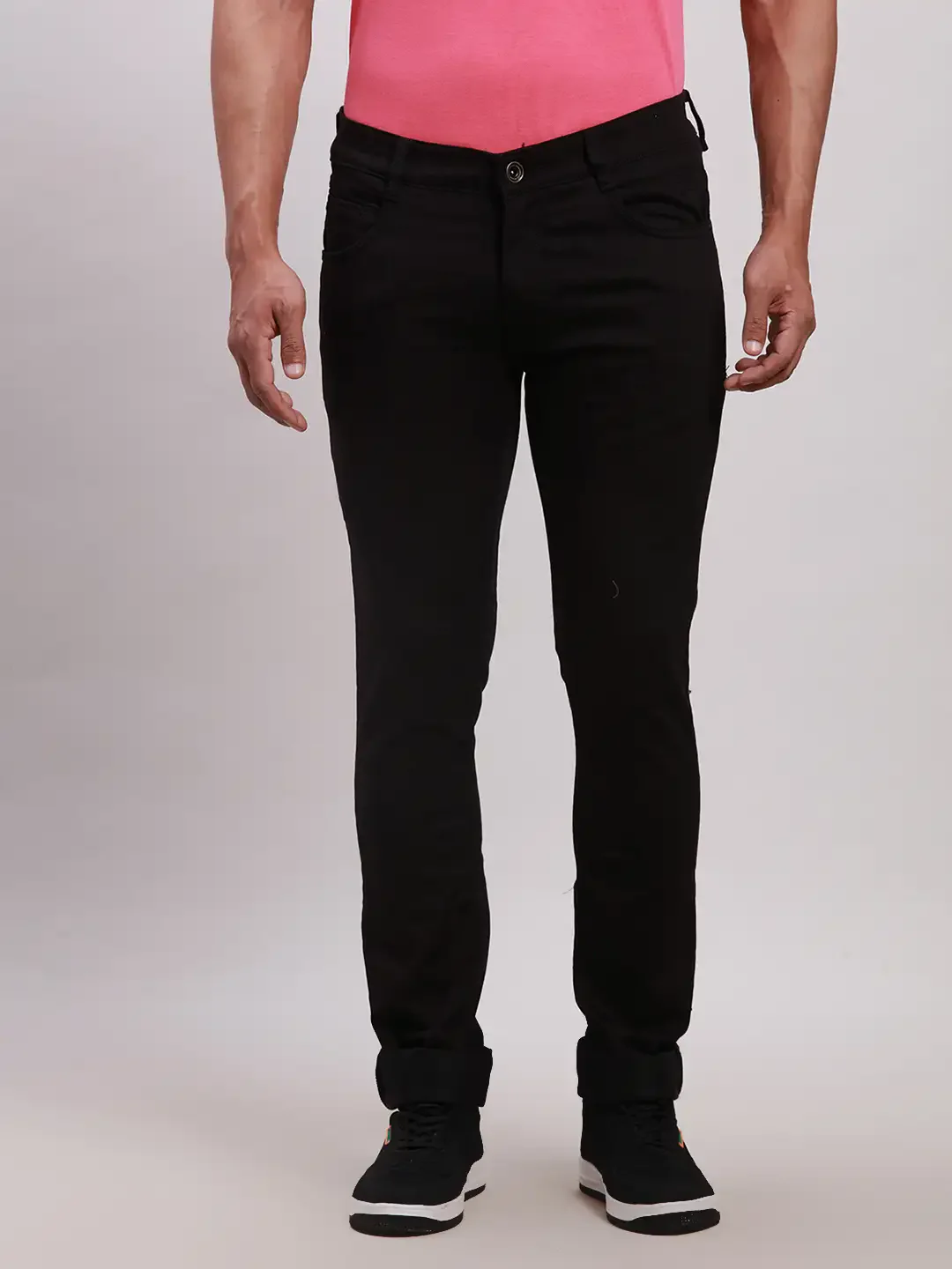 Parx Men Black Jacquard Skinny Fit Cotton Blend Jeans