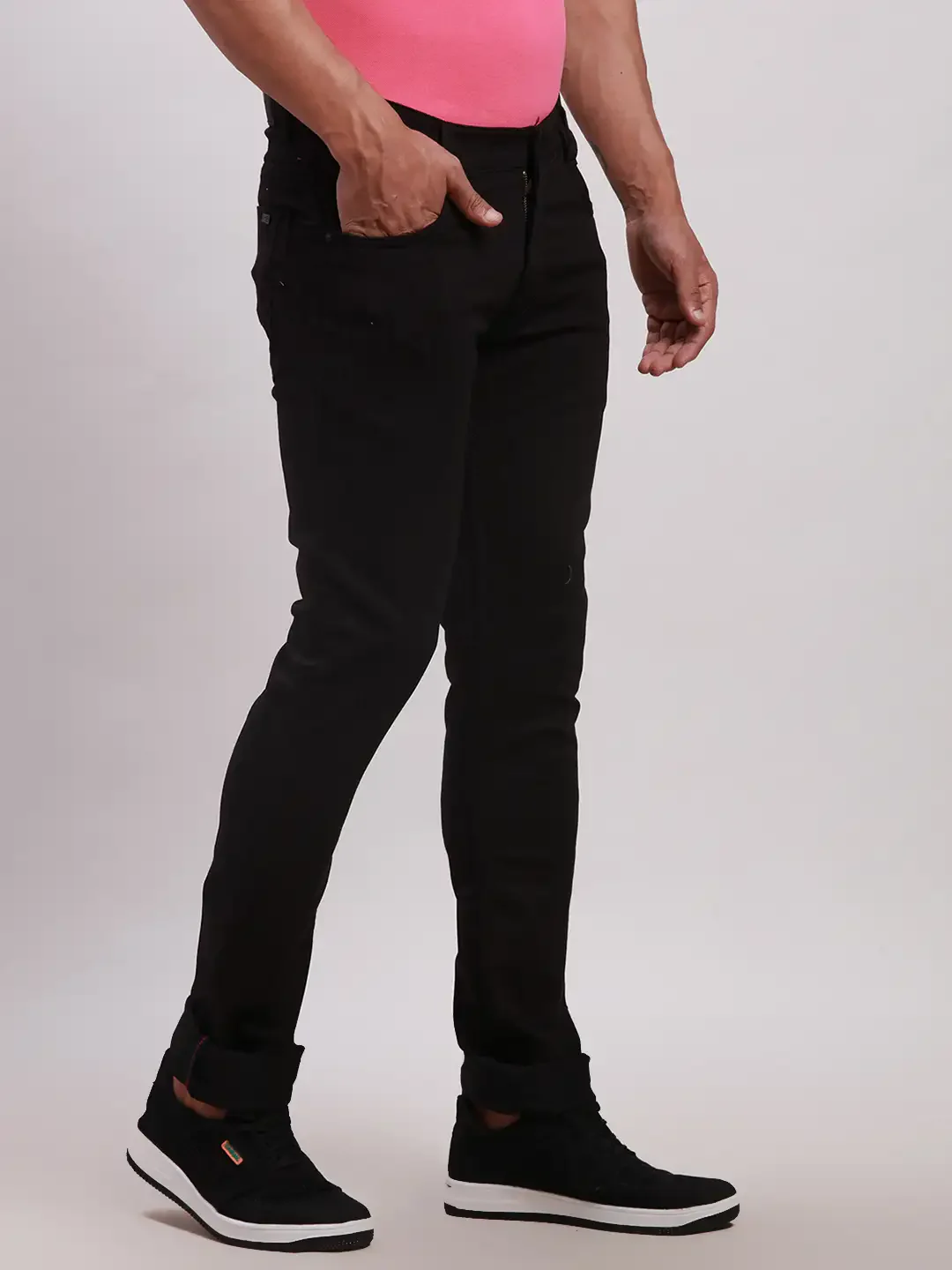 Parx Men Black Jacquard Skinny Fit Cotton Blend Jeans - Image 2