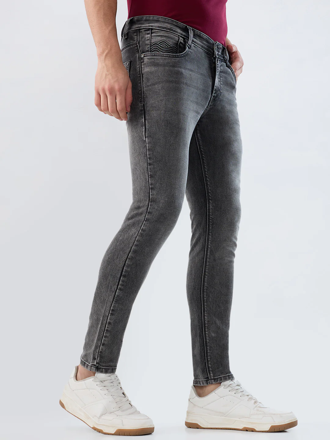 Parx Men Black Knitted Low Rise Skinny Cropped Fit Cotton Blend Jeans - Image 2