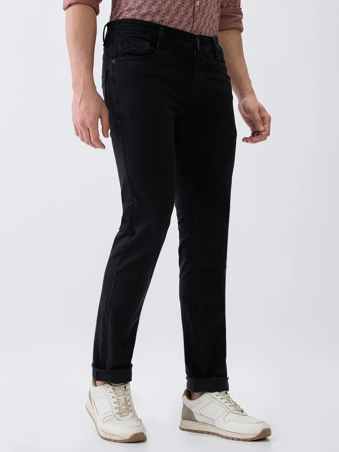 Parx Men Black Knitted Low Rise Tapered Fit Cotton Blend Jeans - Image 3