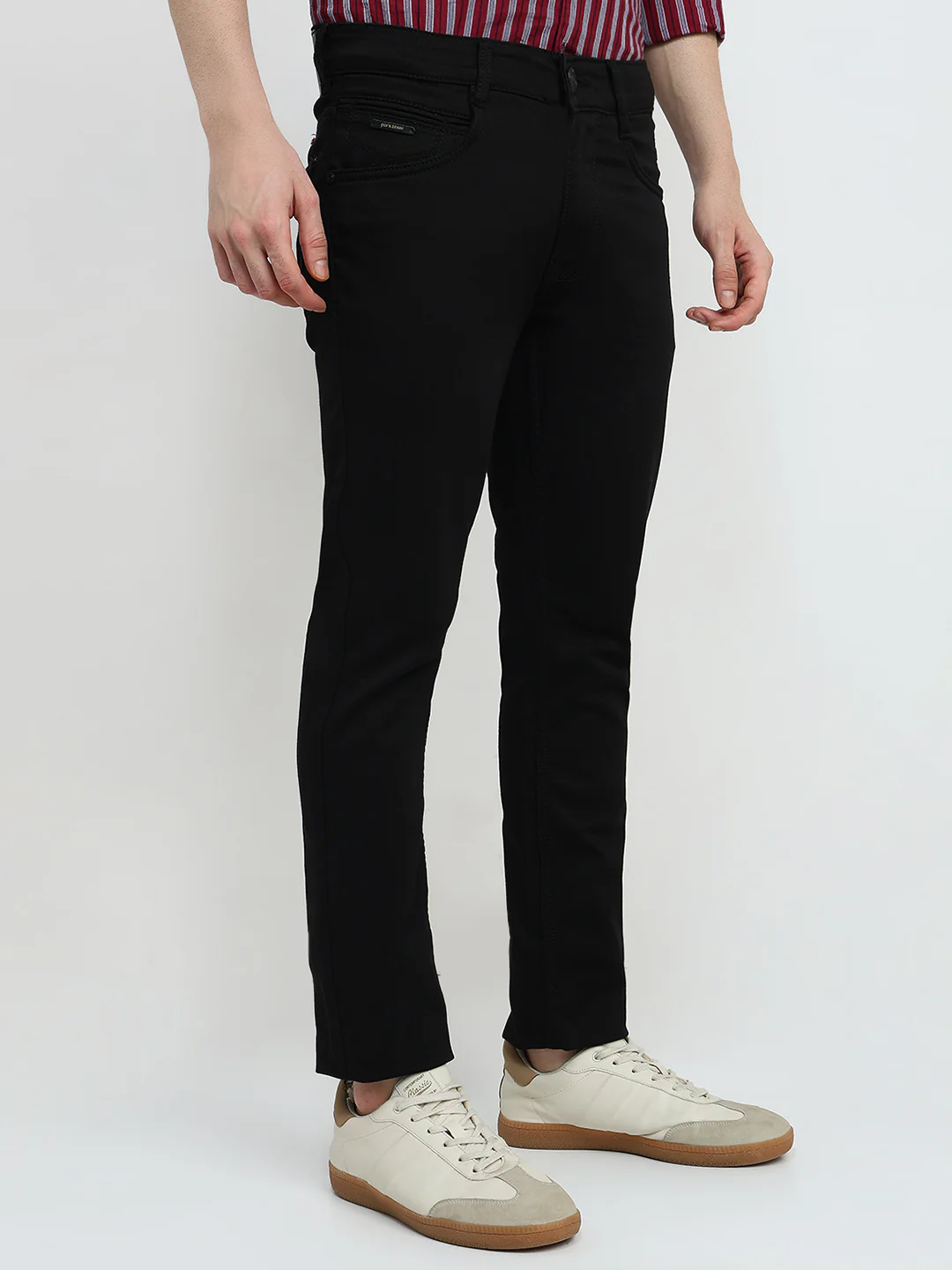 Parx Men Black Knitted Slim Tapered Fit Cotton Blend Jeans - Image 3