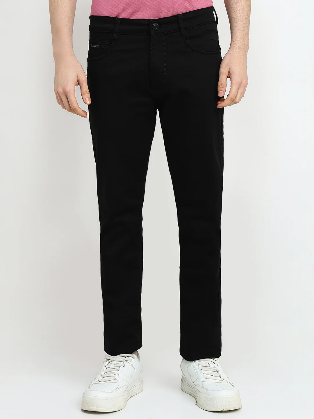 Parx Men Black Knitted Slim Tapered Fit Cotton Blend Jeans