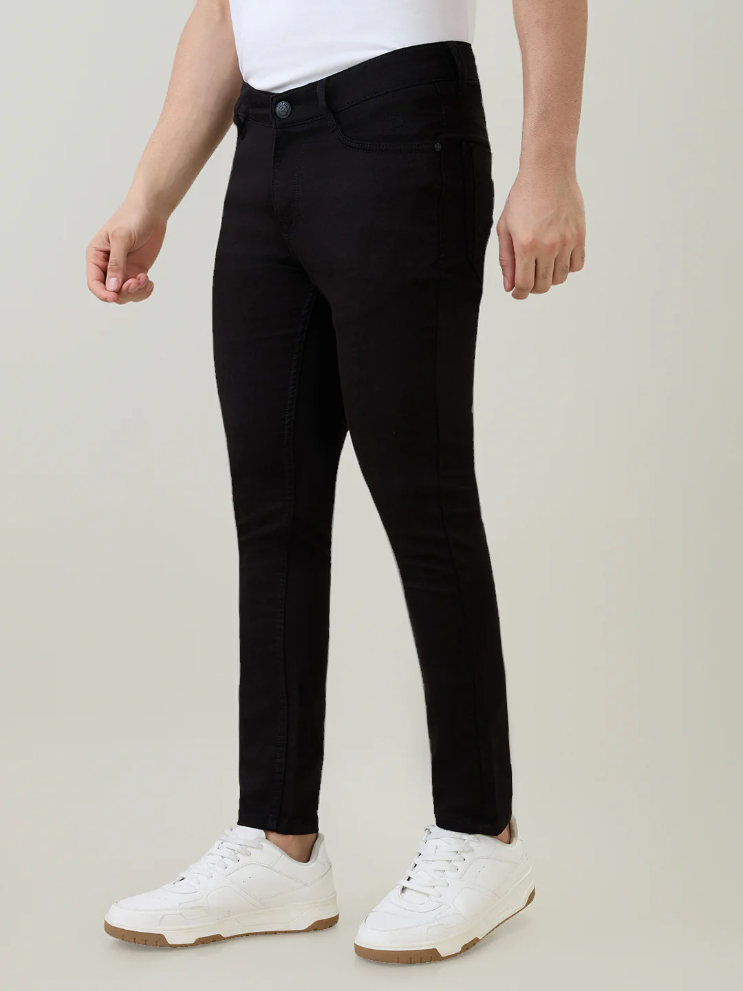Parx Men Black Knitted Slim Tapered Fit Cotton Blend Jeans - Image 2