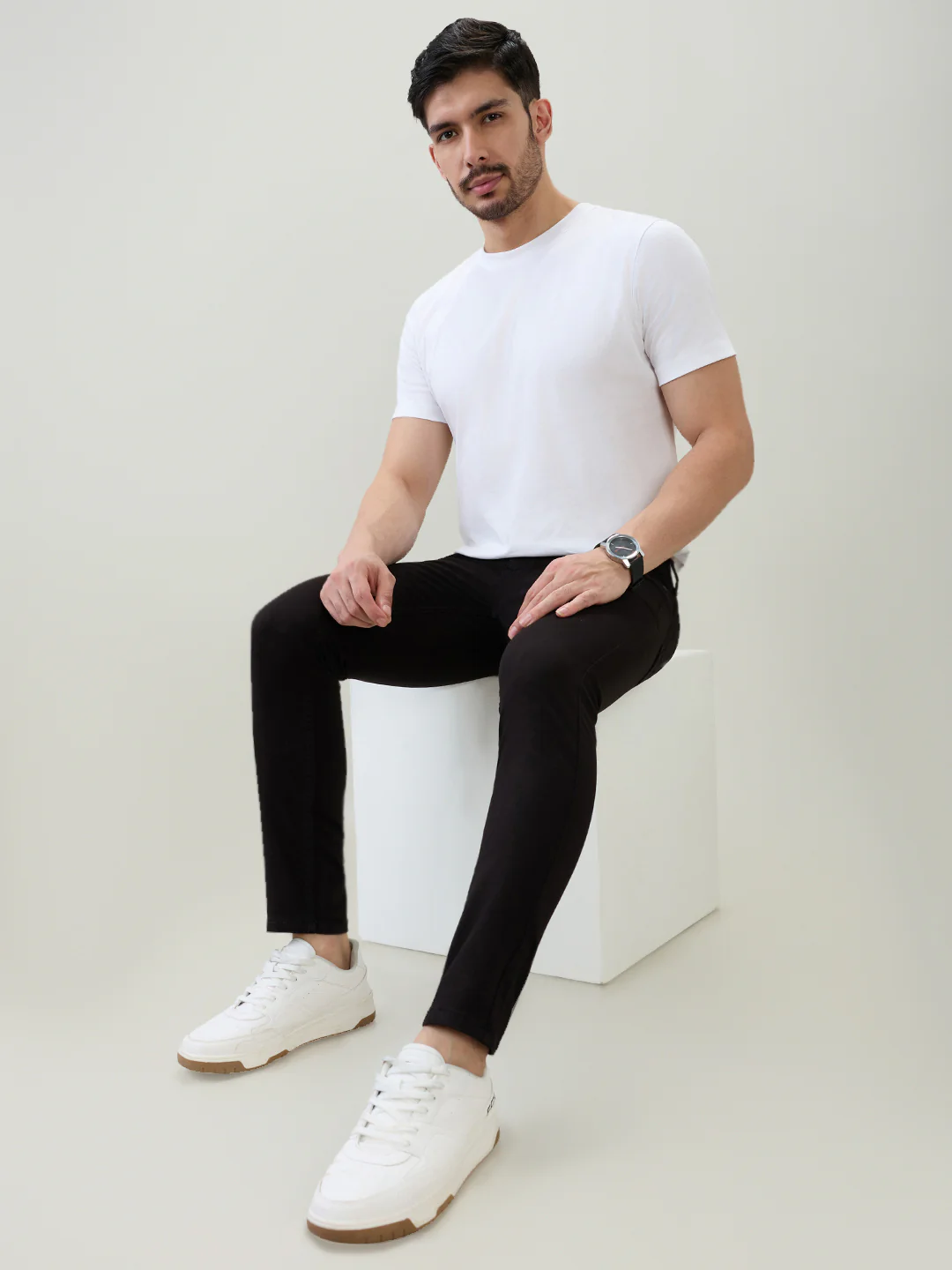 Parx Men Black Knitted Slim Tapered Fit Cotton Blend Jeans - Image 6