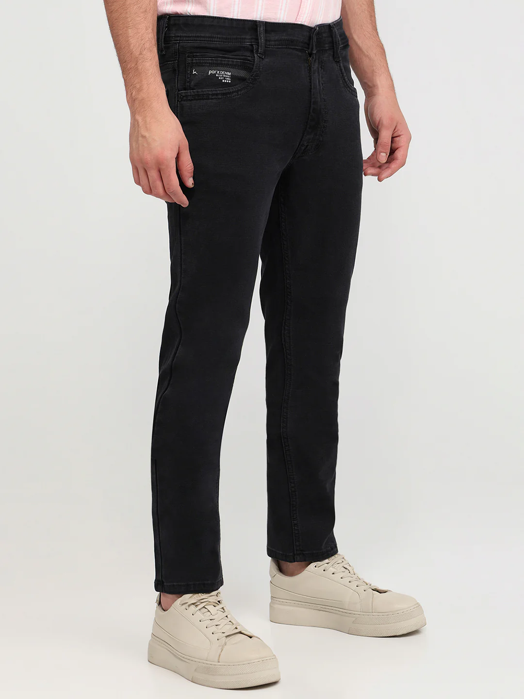 Parx Men Black Low Rise Tapered Fit Dobby Jeans - Image 3