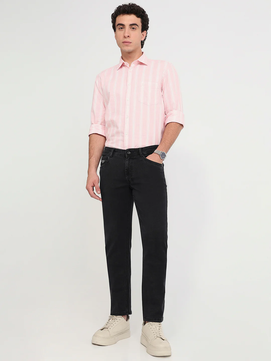 Parx Men Black Low Rise Tapered Fit Dobby Jeans - Image 5