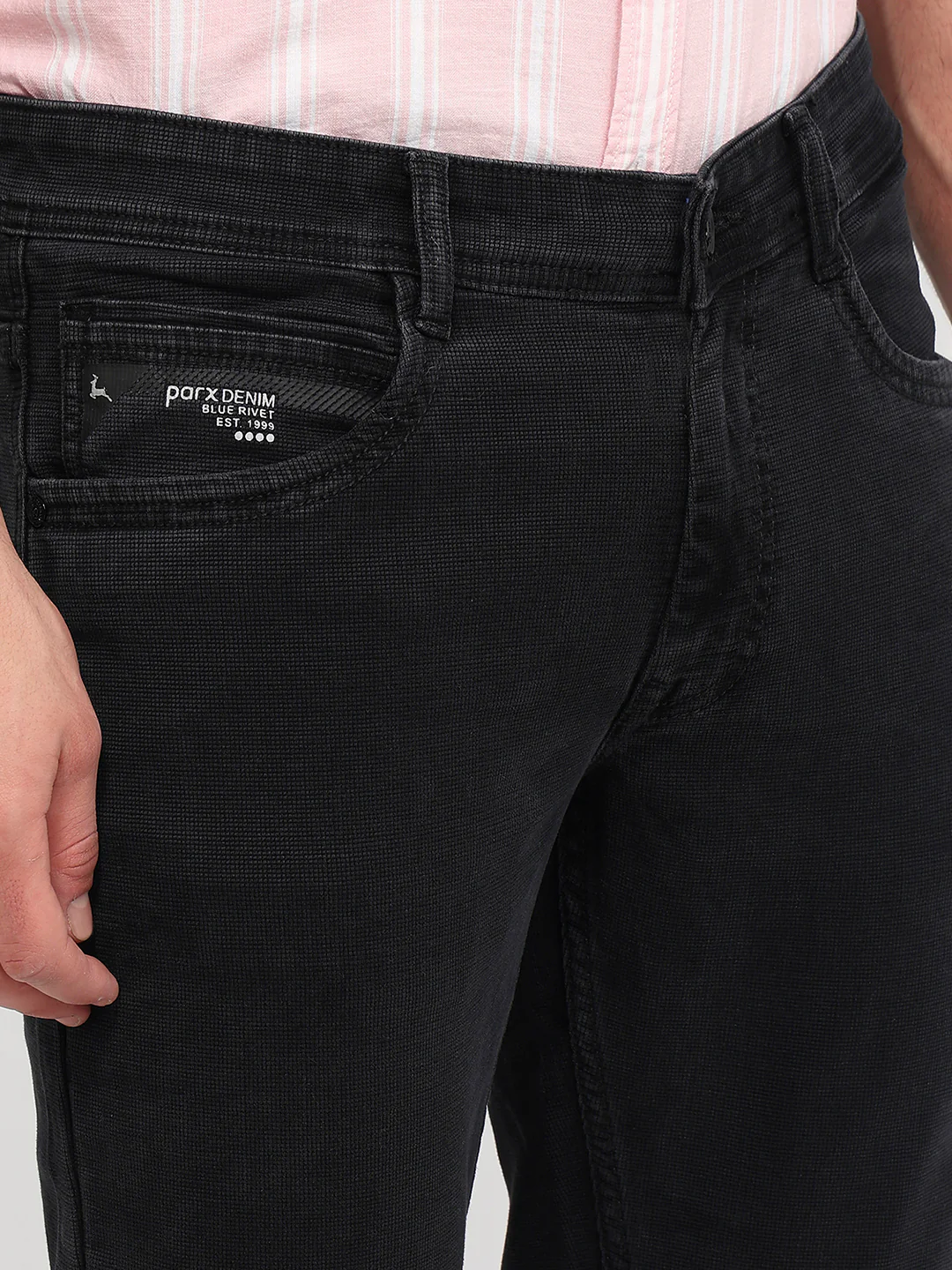 Parx Men Black Low Rise Tapered Fit Dobby Jeans - Image 6