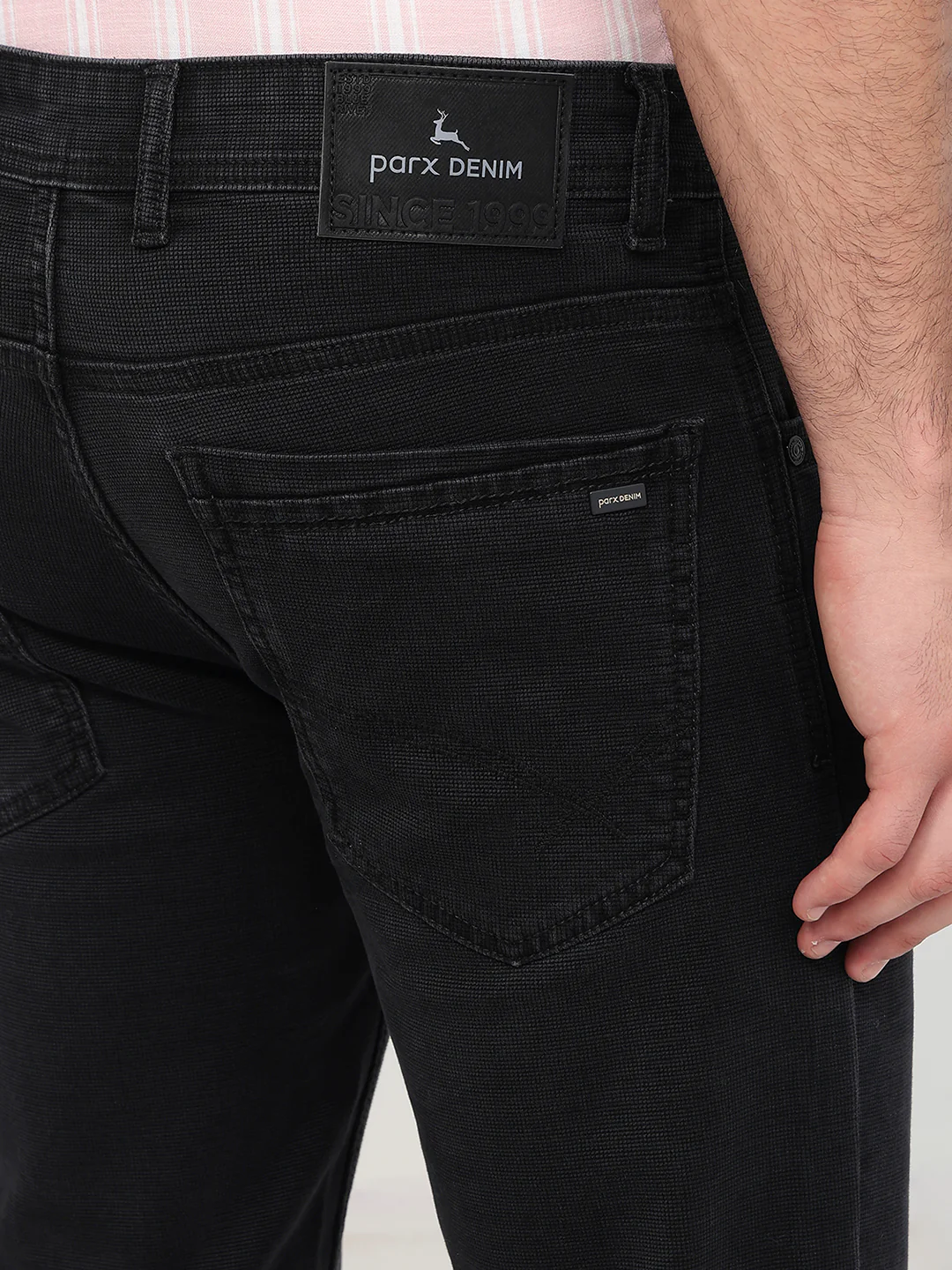Parx Men Black Low Rise Tapered Fit Dobby Jeans - Image 7
