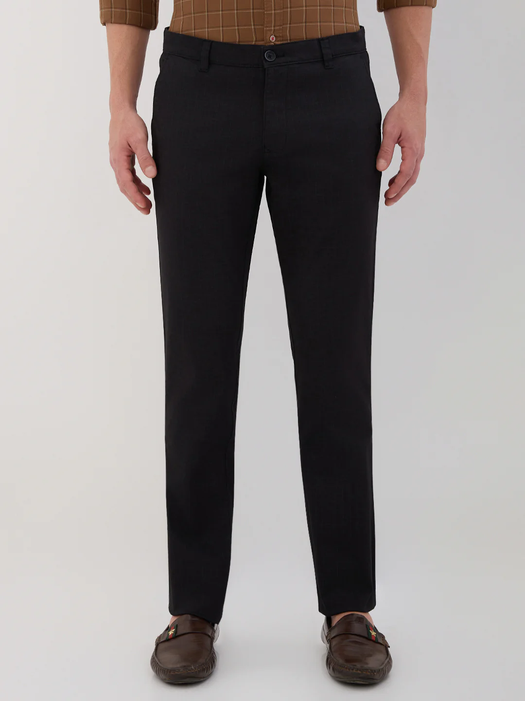 Parx Men Black Print Low Rise Tapered Cotton Blend Trouser