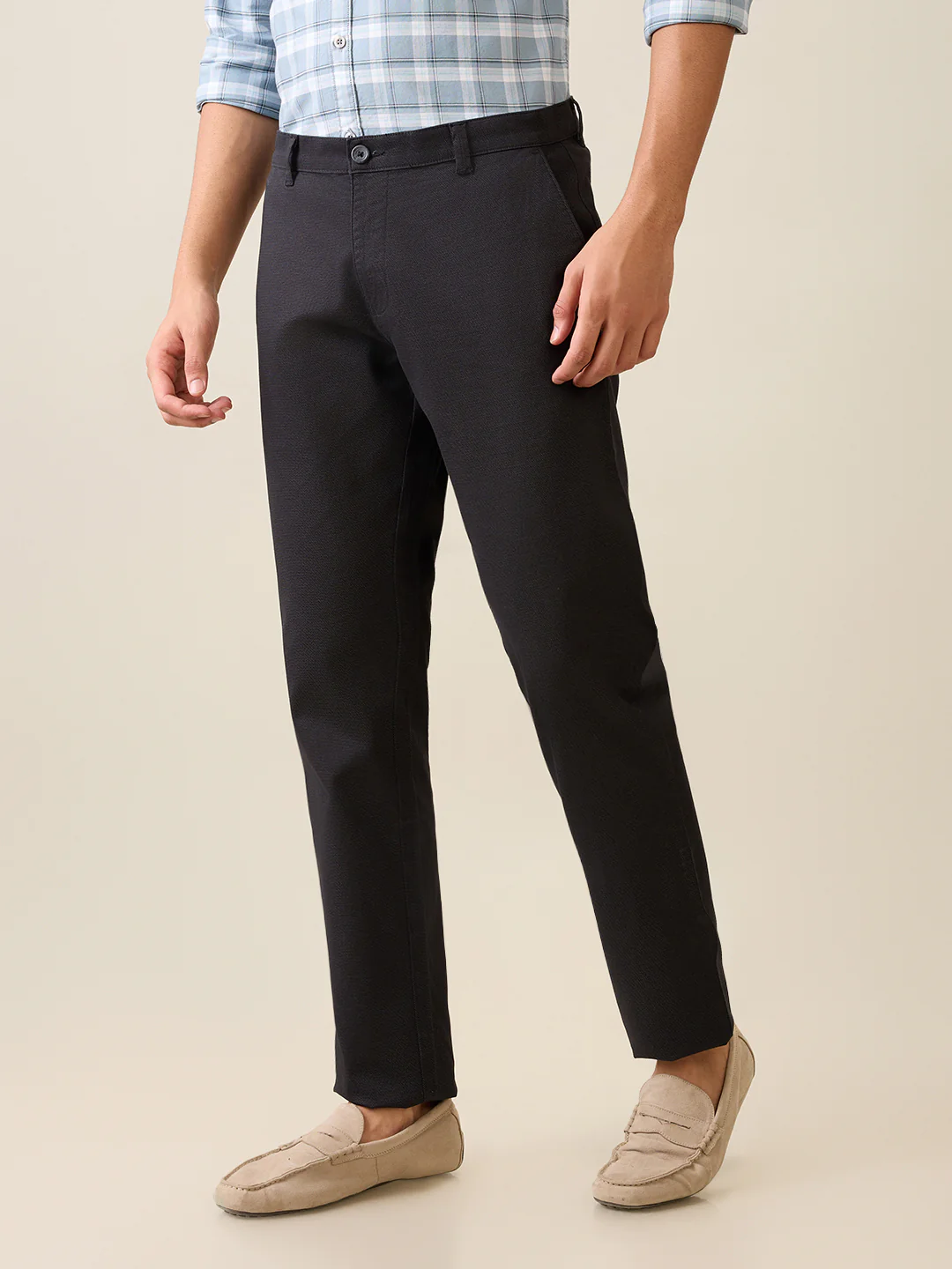 Parx Men Black Printed Low Rise Tapered Fit Cotton Blend Trouser - Image 2