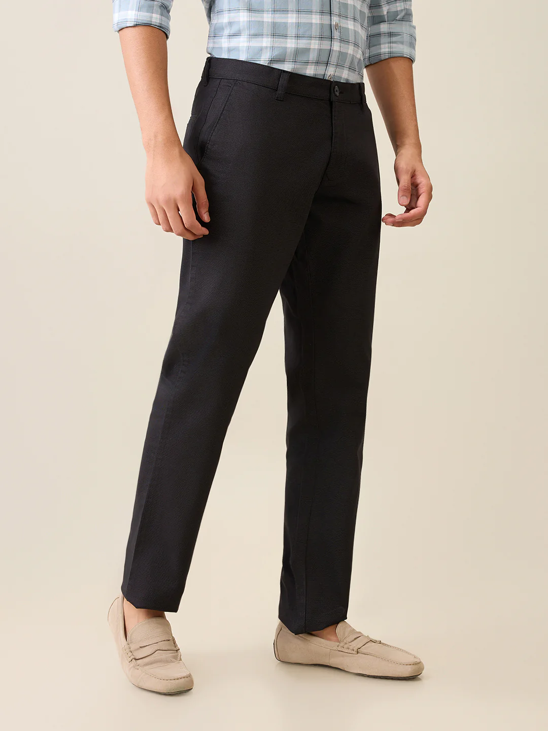 Parx Men Black Printed Low Rise Tapered Fit Cotton Blend Trouser - Image 3