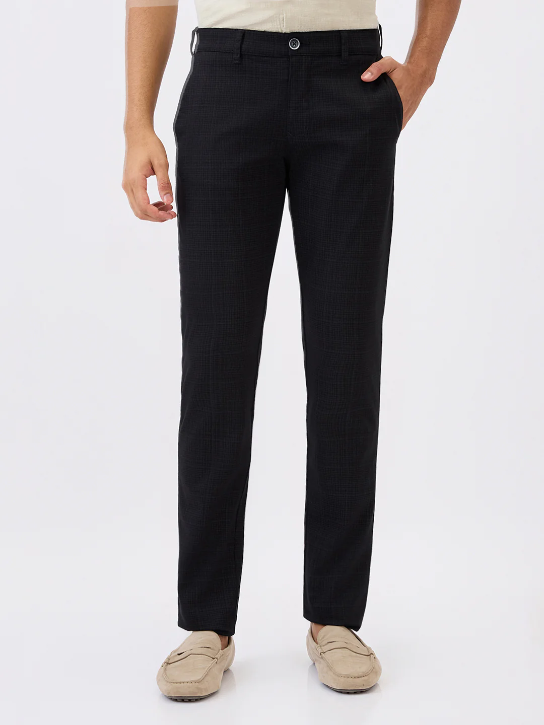 Parx Men Black Printed Low Rise Tapered Fit Cotton Blend Trouser