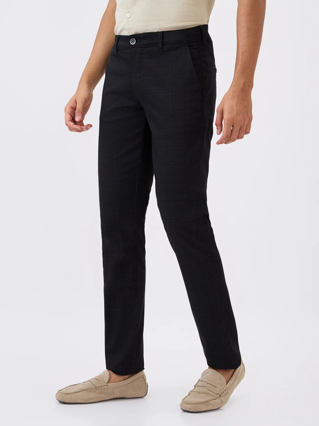 Parx Men Black Printed Low Rise Tapered Fit Cotton Blend Trouser - Image 2