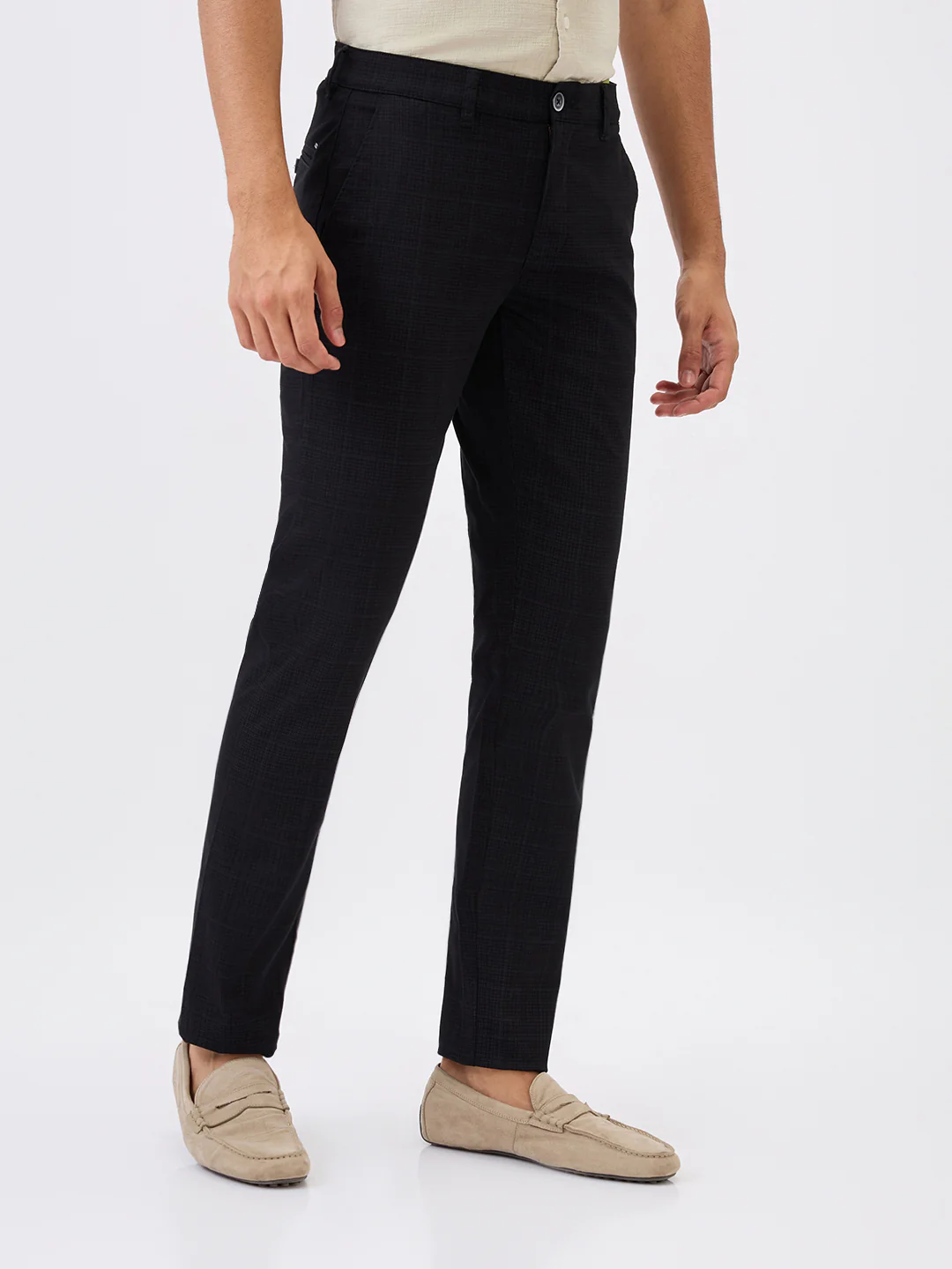 Parx Men Black Printed Low Rise Tapered Fit Cotton Blend Trouser - Image 3