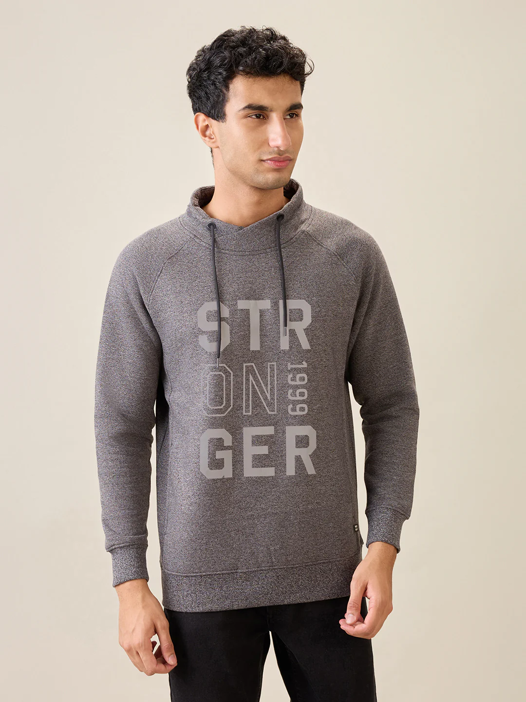 Parx Men Black Printed Regular Fit Cotton Blend Full Sleeve Cowl Neck Collar Sweatshirt