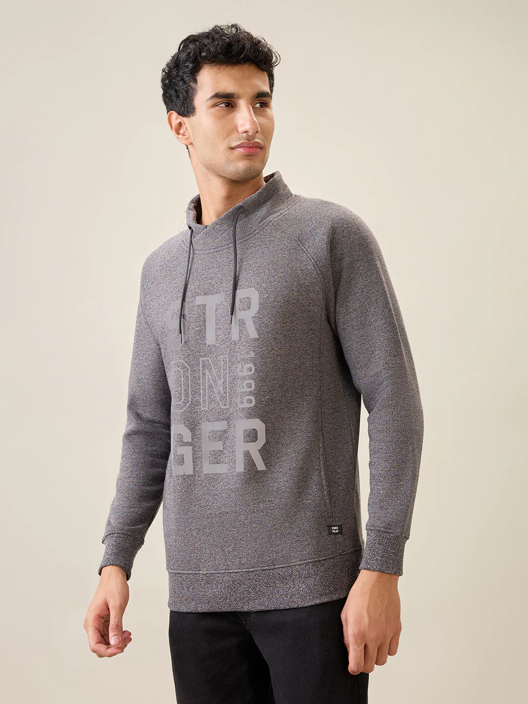 Parx Men Black Printed Regular Fit Cotton Blend Full Sleeve Cowl Neck Collar Sweatshirt - Image 2