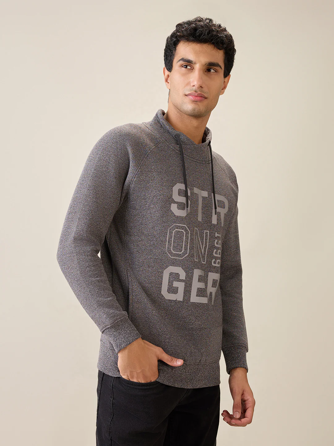 Parx Men Black Printed Regular Fit Cotton Blend Full Sleeve Cowl Neck Collar Sweatshirt - Image 3