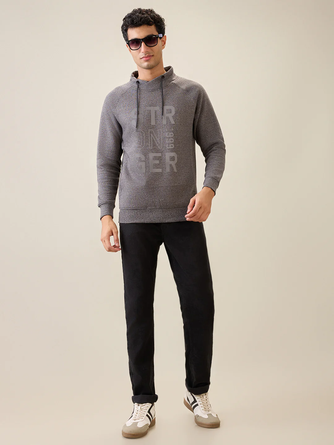 Parx Men Black Printed Regular Fit Cotton Blend Full Sleeve Cowl Neck Collar Sweatshirt - Image 6
