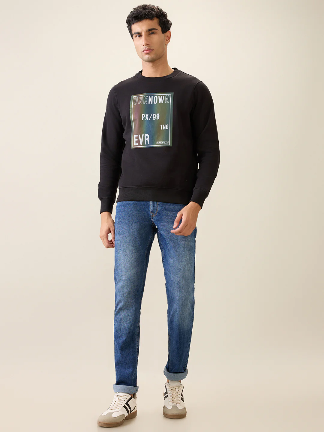 Parx Men Black Printed Regular Fit Cotton Blend Full Sleeve Round Neck Collar Sweatshirt - Image 5