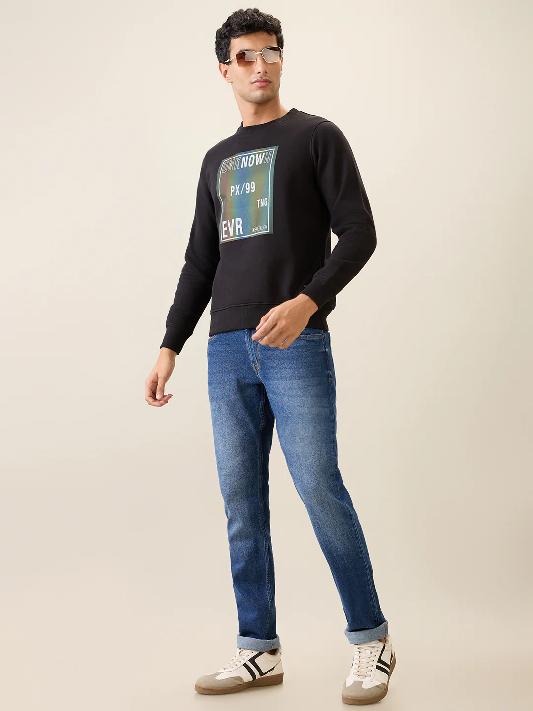 Parx Men Black Printed Regular Fit Cotton Blend Full Sleeve Round Neck Collar Sweatshirt - Image 6