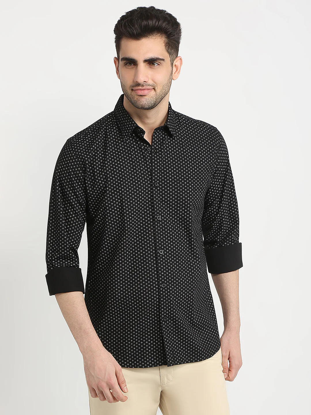 Parx Men Black Printed Slim Fit Cotton Casual Shirt