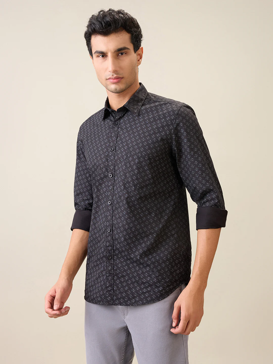 Parx Men Black Printed Slim Fit Cotton Casual Shirt - Image 2