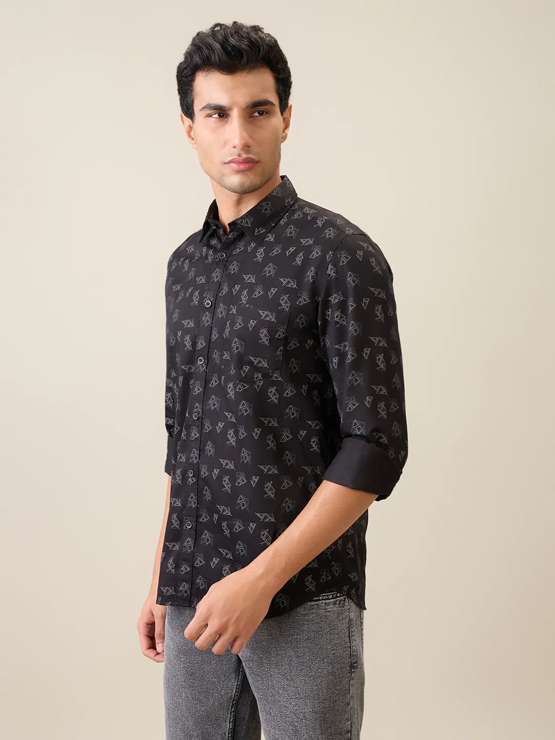 Parx Men Black Printed Slim Fit Cotton Casual Shirt - Image 2