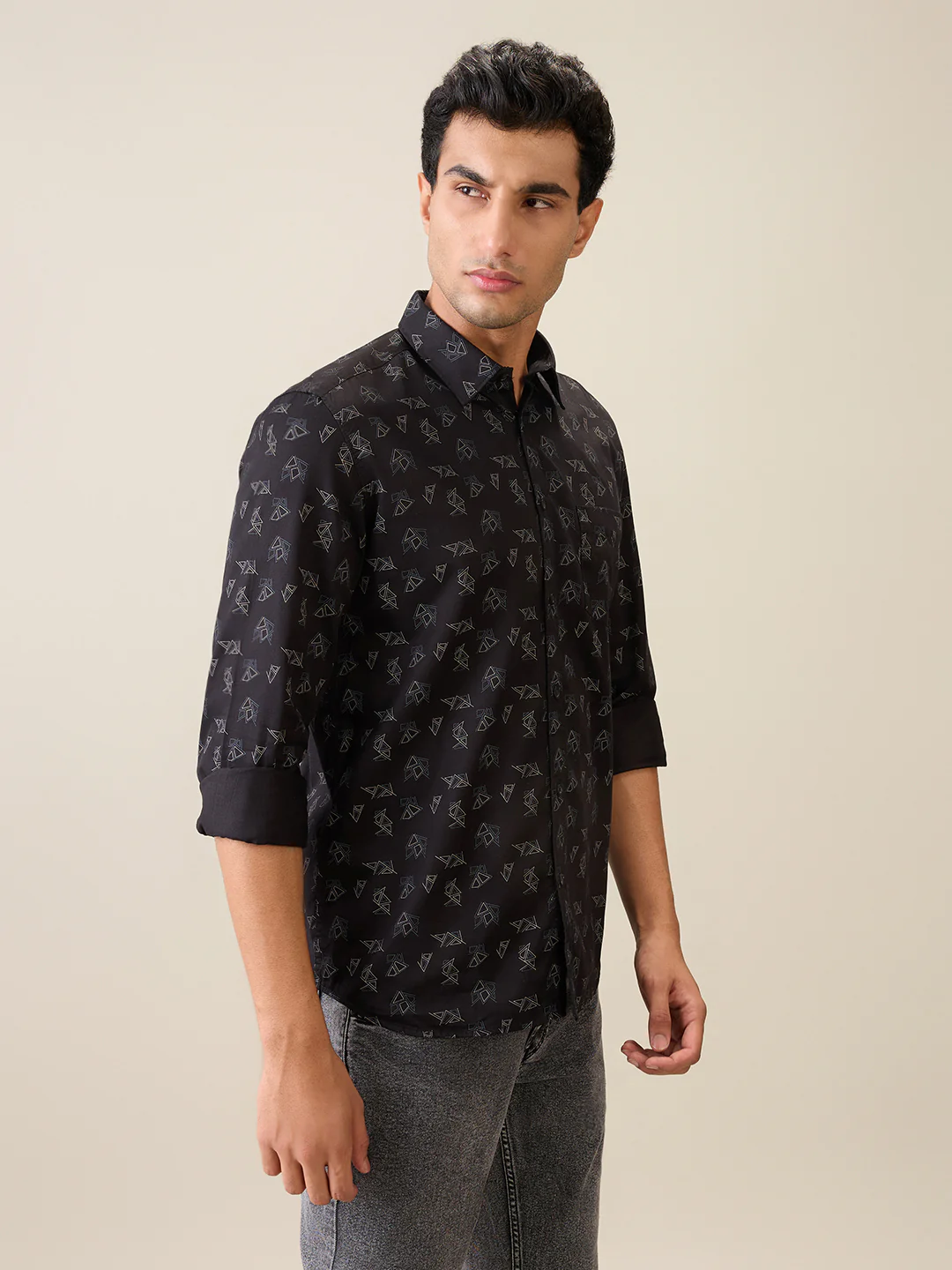 Parx Men Black Printed Slim Fit Cotton Casual Shirt - Image 3