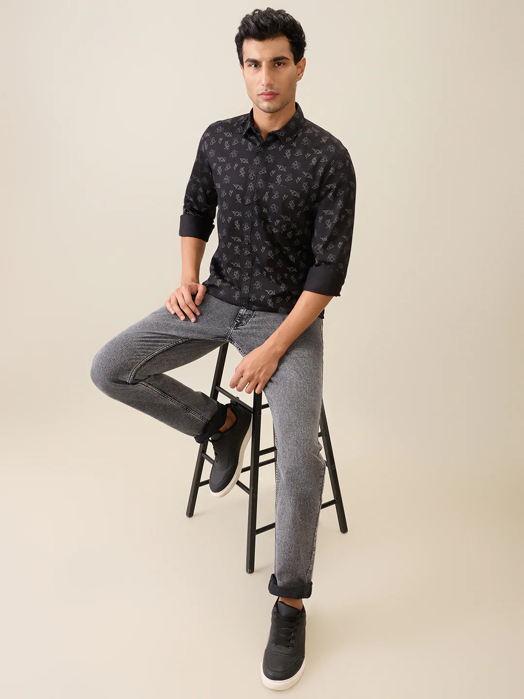 Parx Men Black Printed Slim Fit Cotton Casual Shirt - Image 6