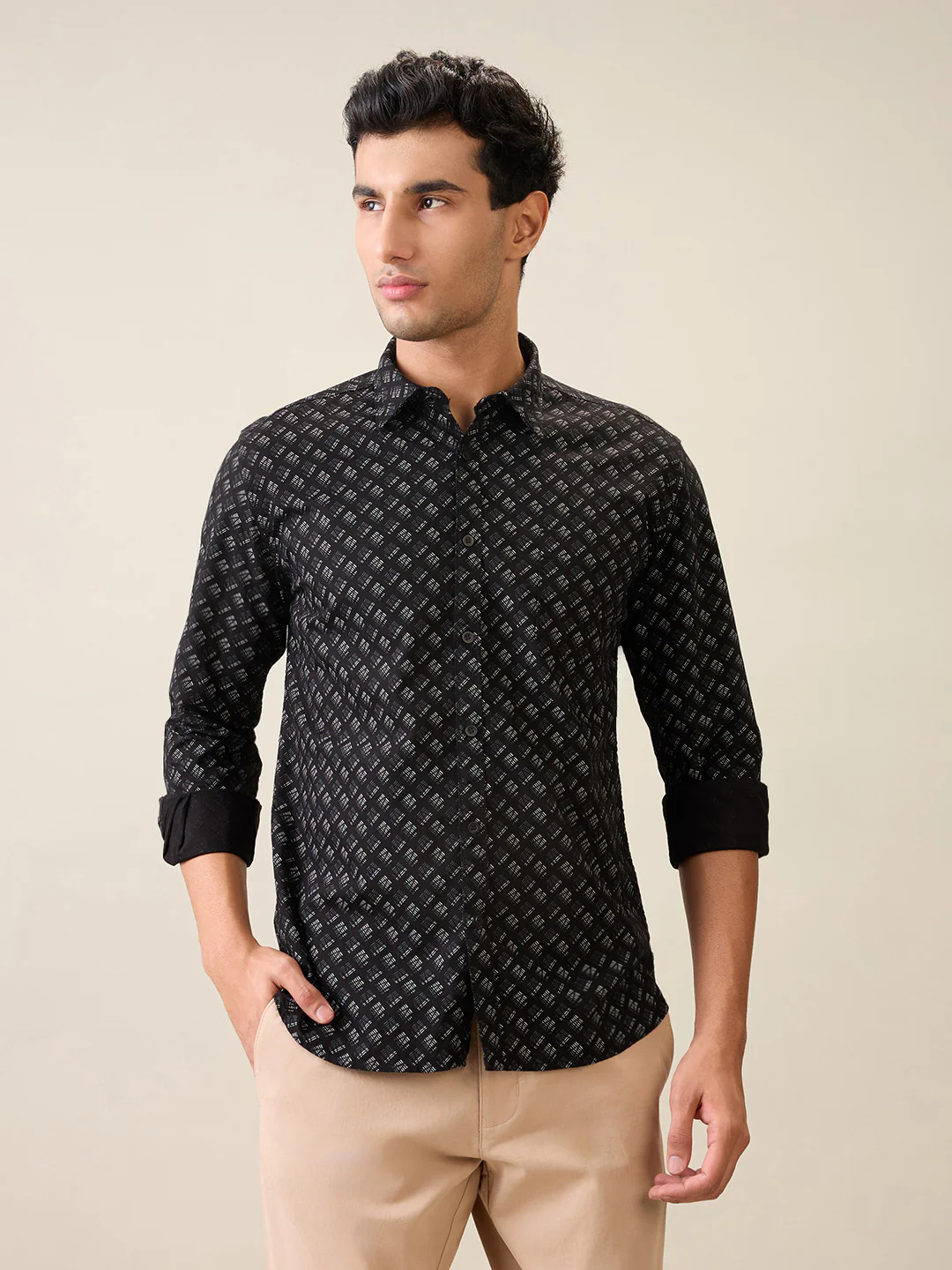 Parx Men Black Printed Slim Fit Cotton Casual Shirt