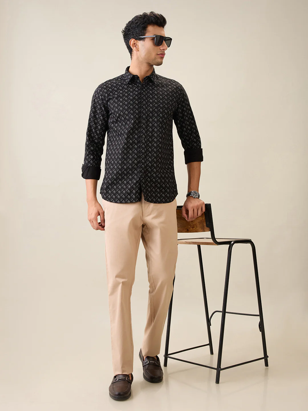 Parx Men Black Printed Slim Fit Cotton Casual Shirt - Image 6