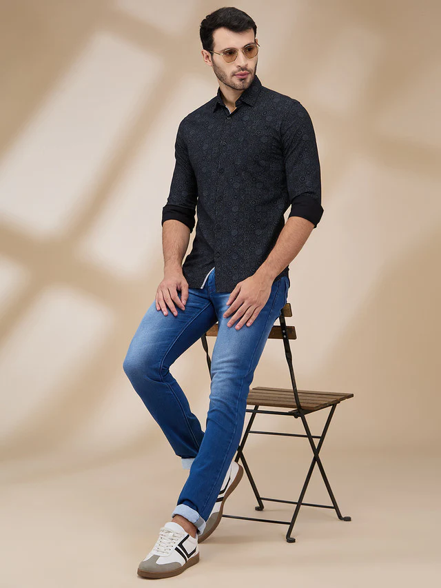 Parx Men Black Printed Slim Fit Cotton Casual Shirt - Image 2
