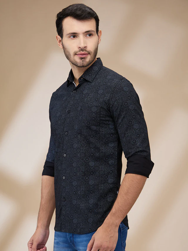 Parx Men Black Printed Slim Fit Cotton Casual Shirt - Image 3