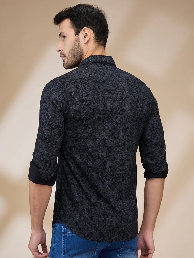 Parx Men Black Printed Slim Fit Cotton Casual Shirt - Image 4