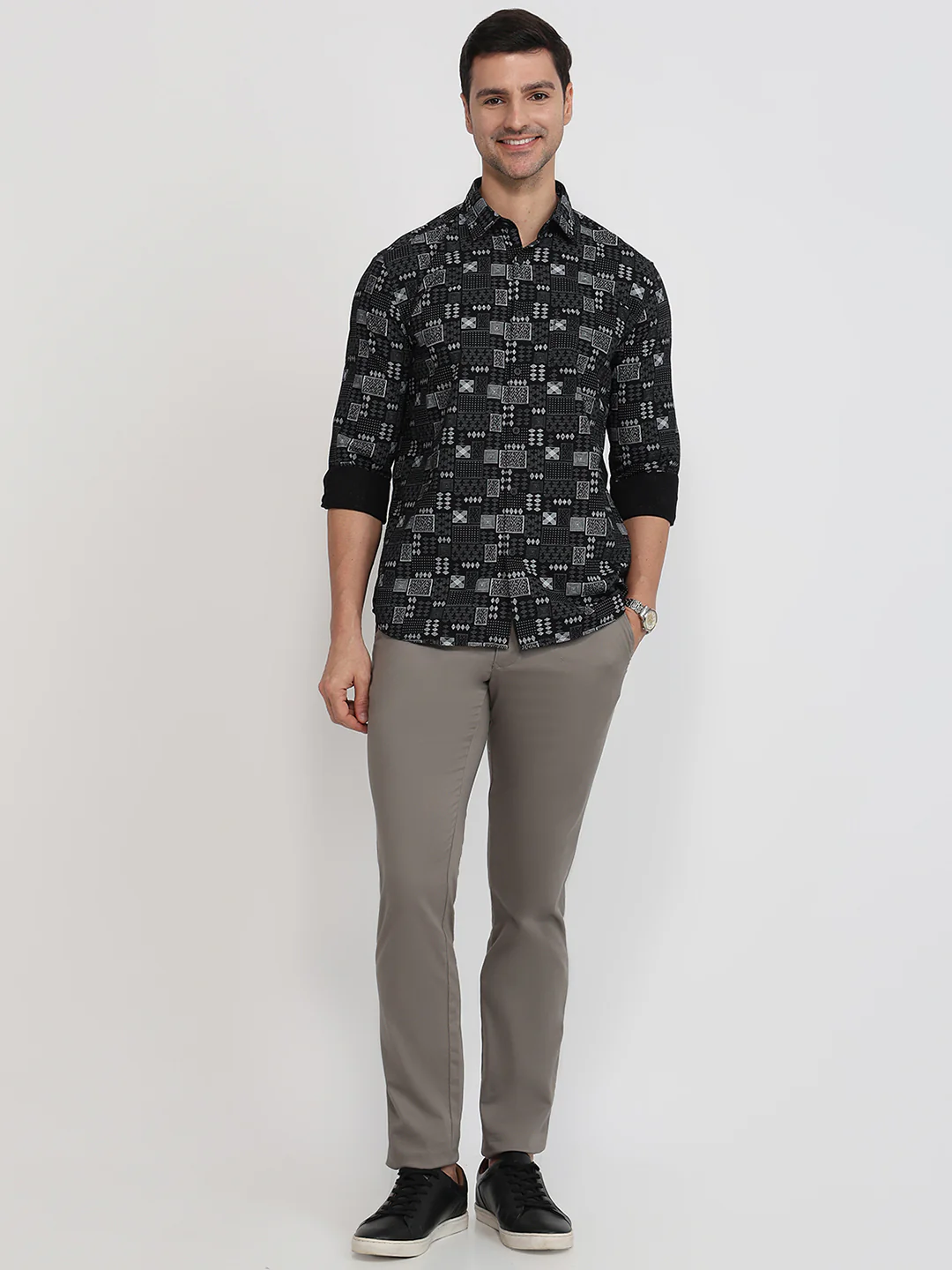 Parx Men Black Printed Slim Fit Cotton Casual Shirt - Image 5