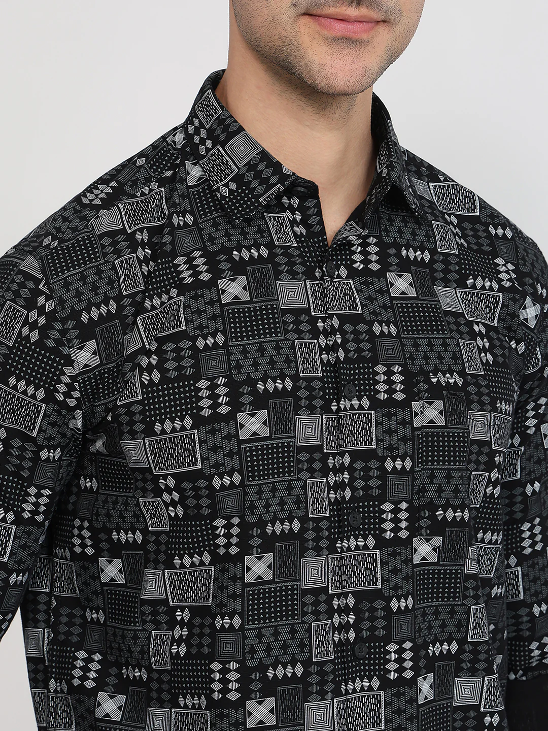 Parx Men Black Printed Slim Fit Cotton Casual Shirt - Image 6
