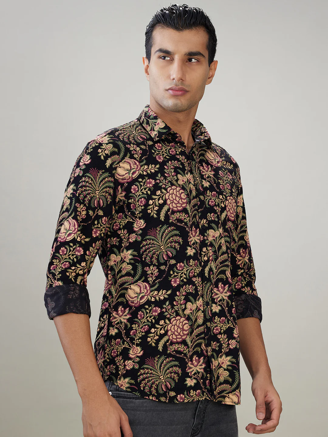 Parx Men Black Printed Slim Fit Cotton Full Sleeve Casual Shirt - Image 2