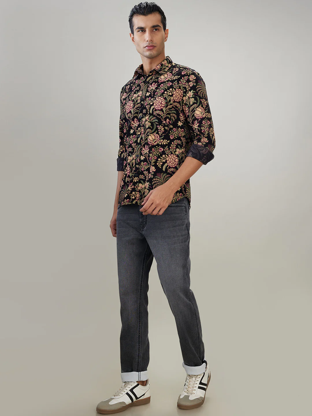 Parx Men Black Printed Slim Fit Cotton Full Sleeve Casual Shirt - Image 5