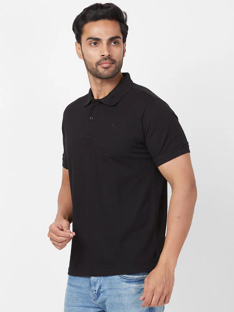 Parx Men Black Regular Fit Solid Polo Neck T-Shirt - Image 3